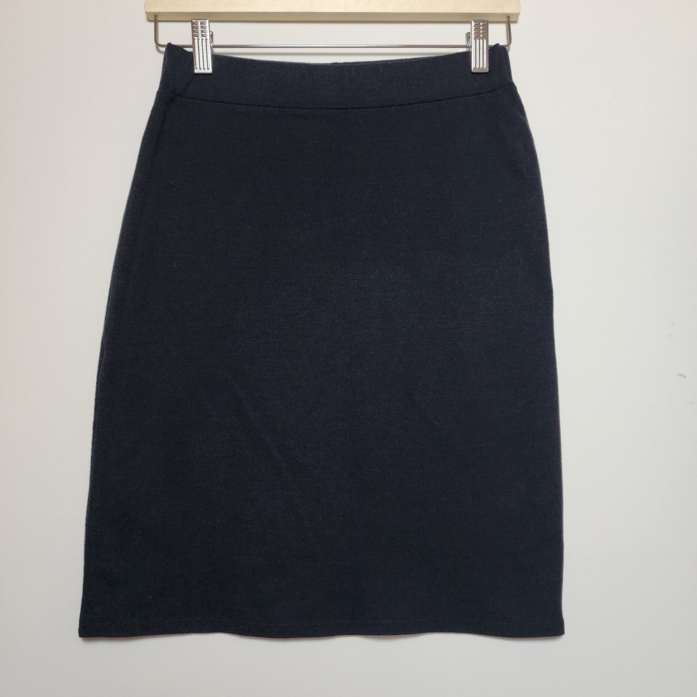 Solid Black Knit Pencil Skirt Stretch Pull On Size Small
